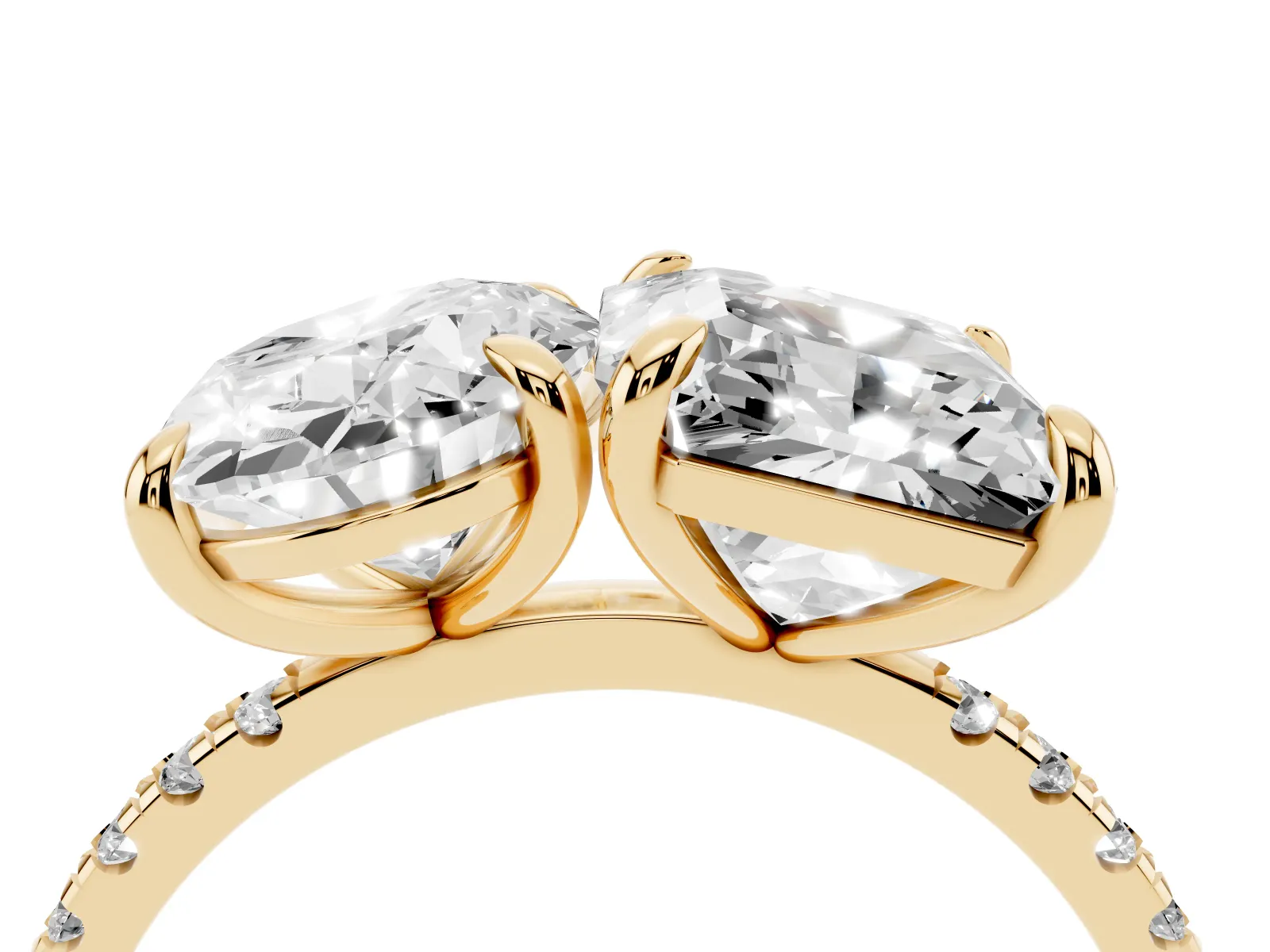 Oval and Radiant Toi Moi Ring with Prong Setting and Pave Band Yellow gold