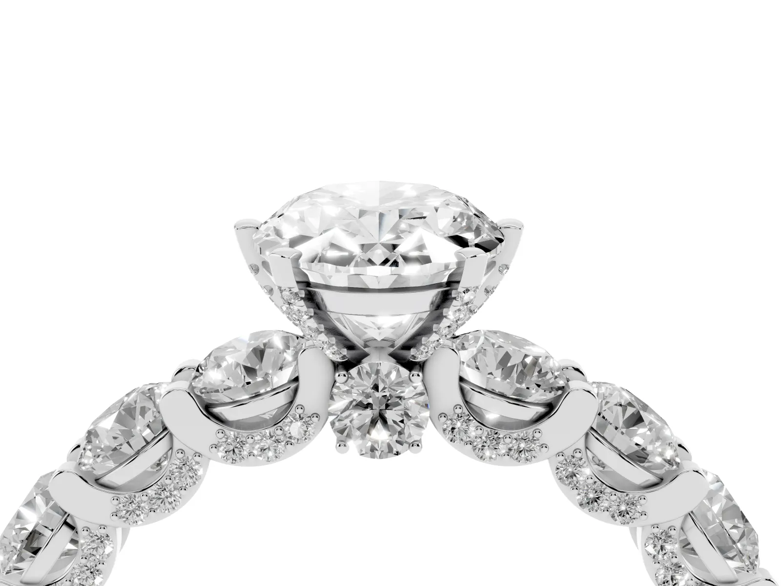 Oval Cut Diamond Side Stone Engagement Ring with Four-Prong Setting Platinum