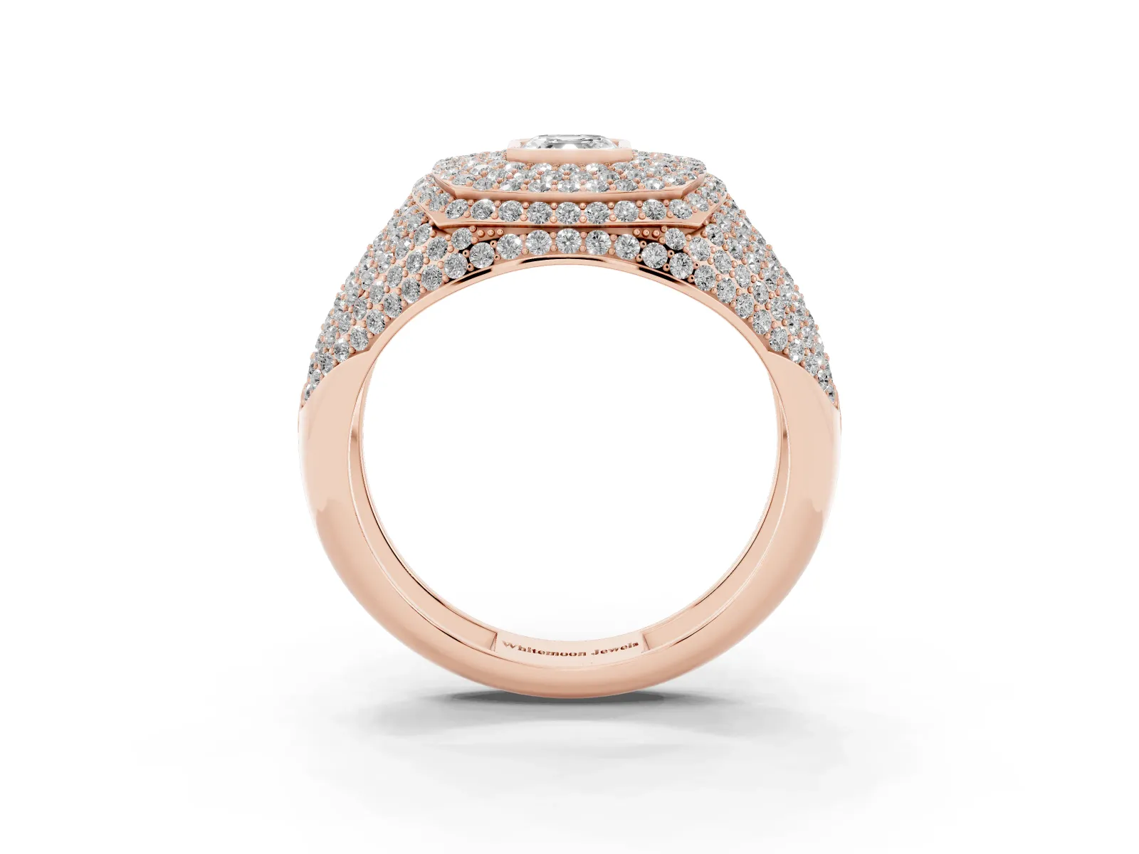 Asscher Cut Diamond Bezel Set Pavé Dome Mens Ring Rose gold