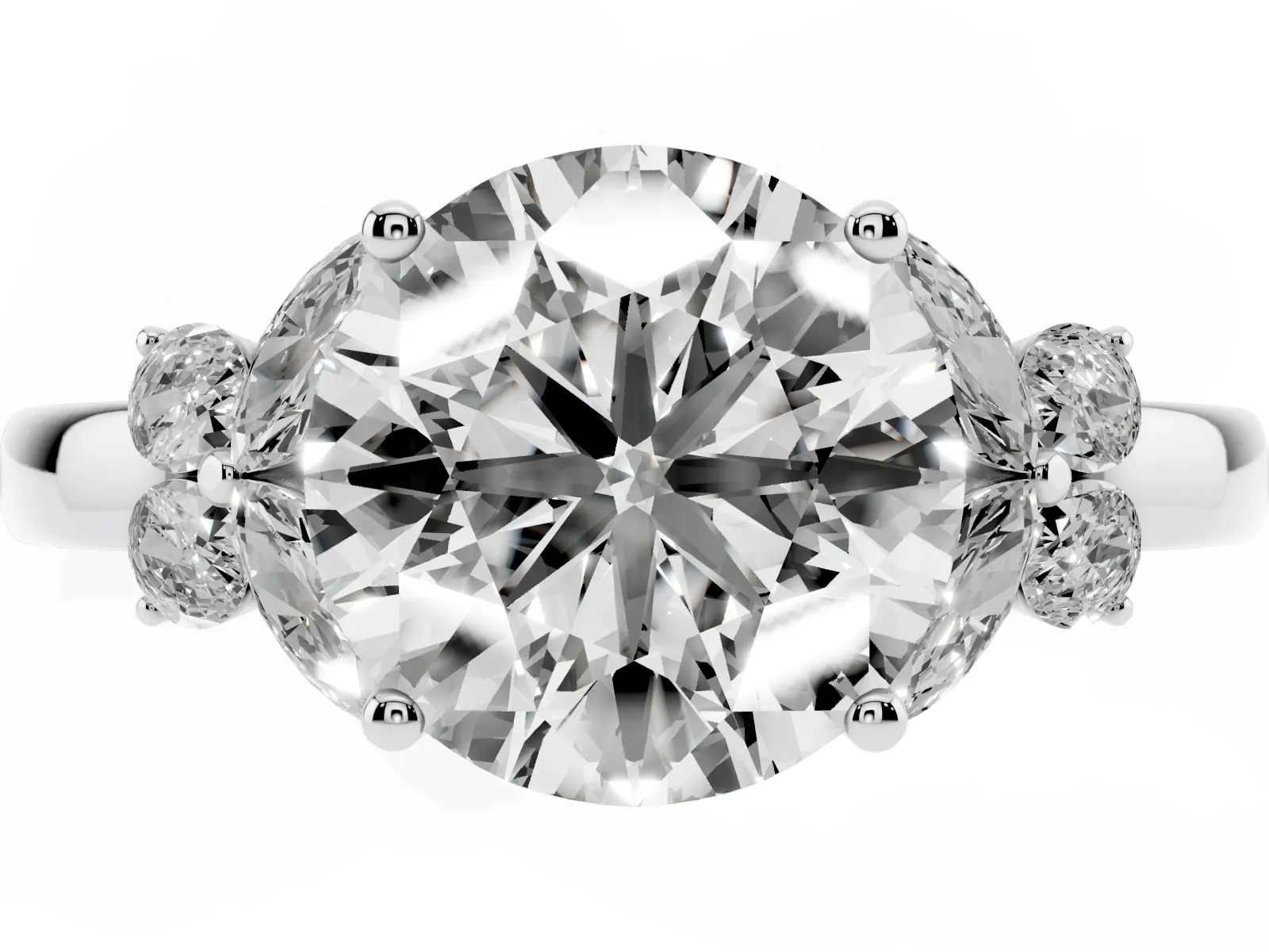 Round Cut Cut Solitaire Floral Diamond Ring with Four-Prong Setting Platinum