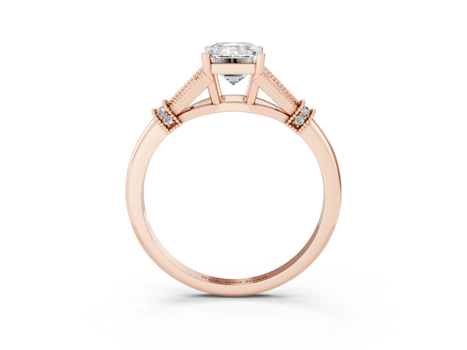 Emerald Cut Diamond Solitaire Ring with Floral Filigree and Pave Accents Rose gold