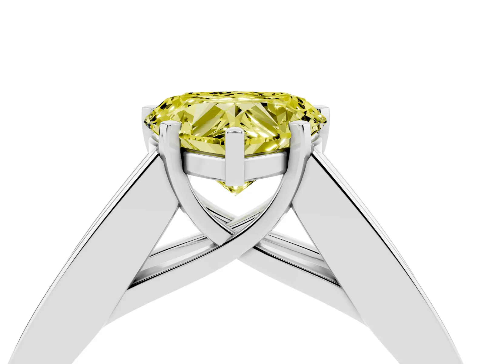 Fancy Yellow Heart Cut Cut Channel Set Solitaire Ring with Four-Prong Setting White gold