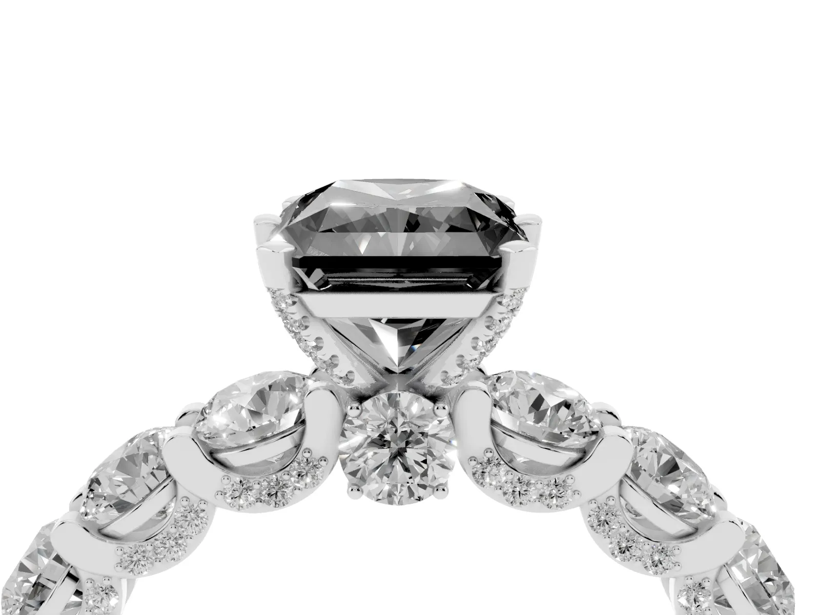 Fancy Black Radiant Cut Diamond Side Stone Engagement Ring with Four-Prong Setting Platinum