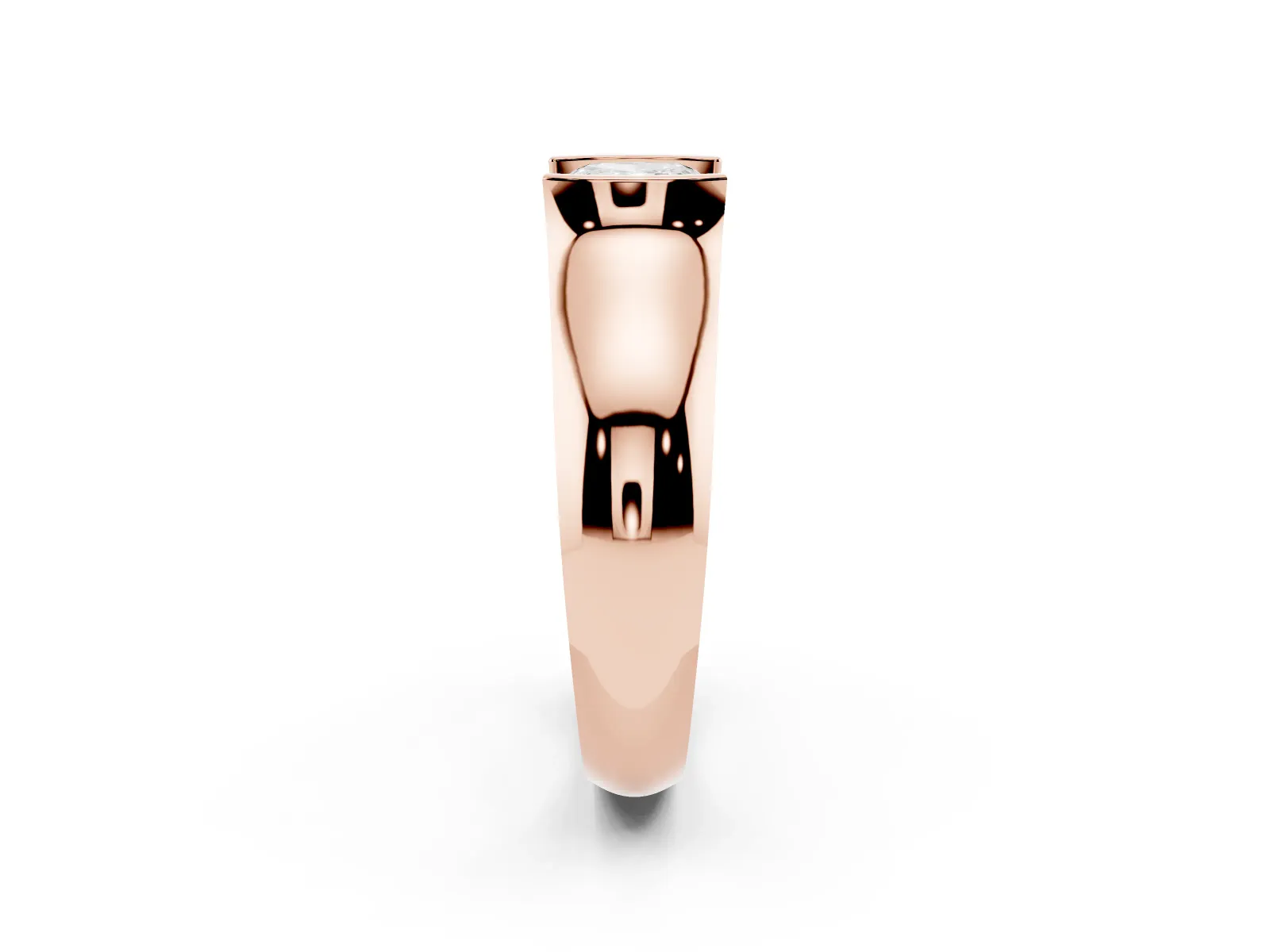 Cushion Cut Solitaire Bezel Set Diamond Ring with Wide Band Rose gold