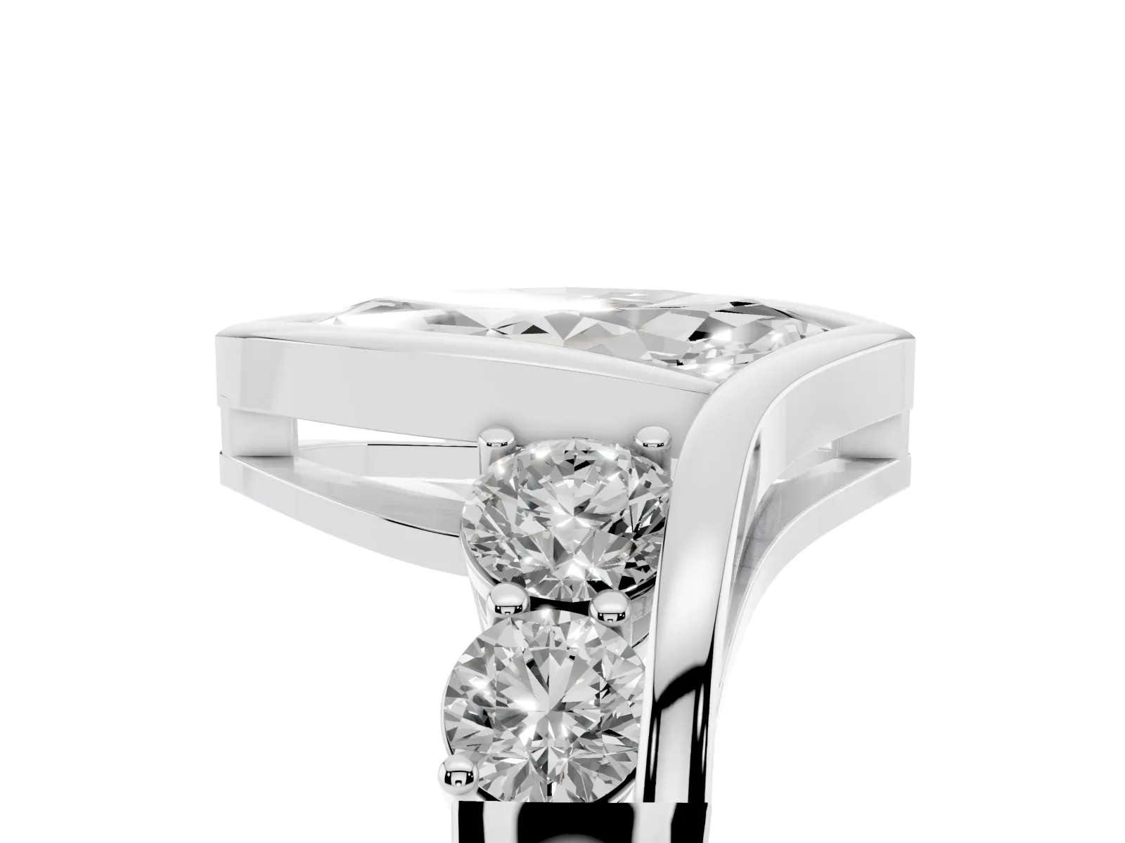 Bezel Set Marquise Cut Diamond Bypass Ring with Round Accents White gold
