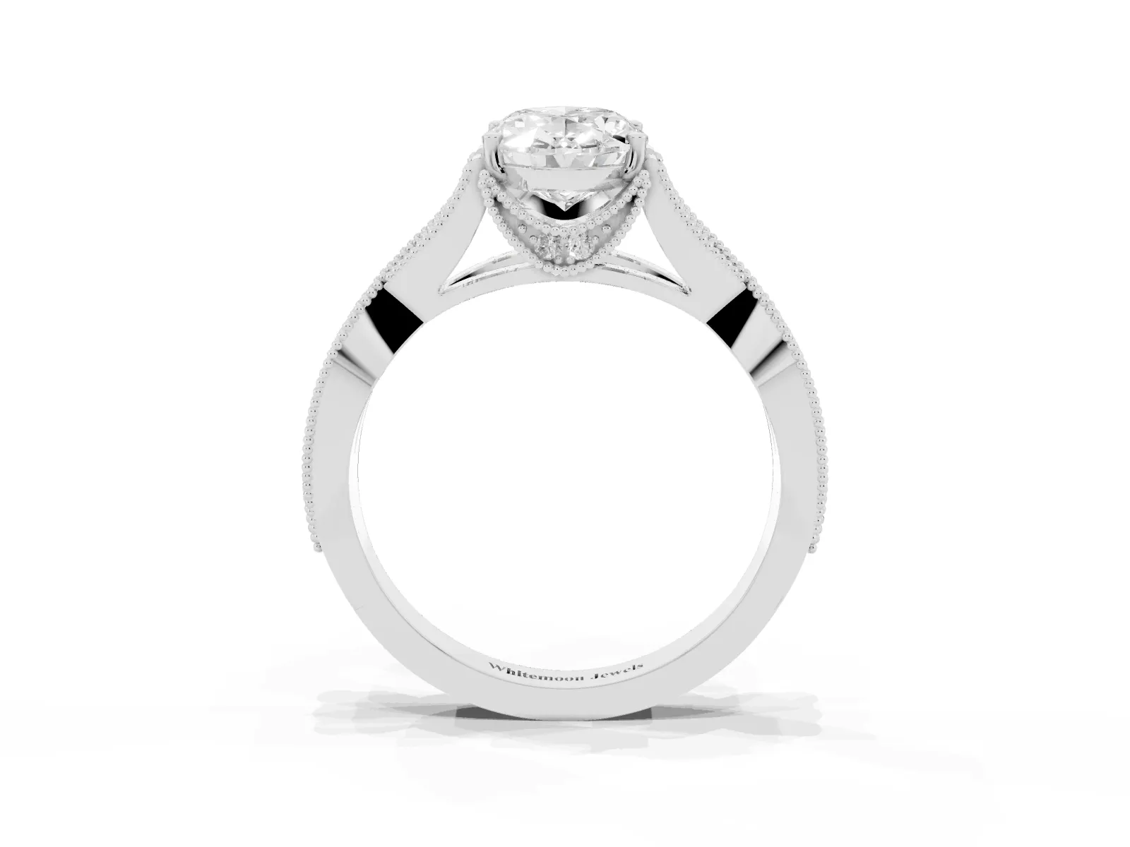 Oval Cut Cut Diamond Twisted Band with Milgrain Pave Setting and Four-Prong Setting Platinum