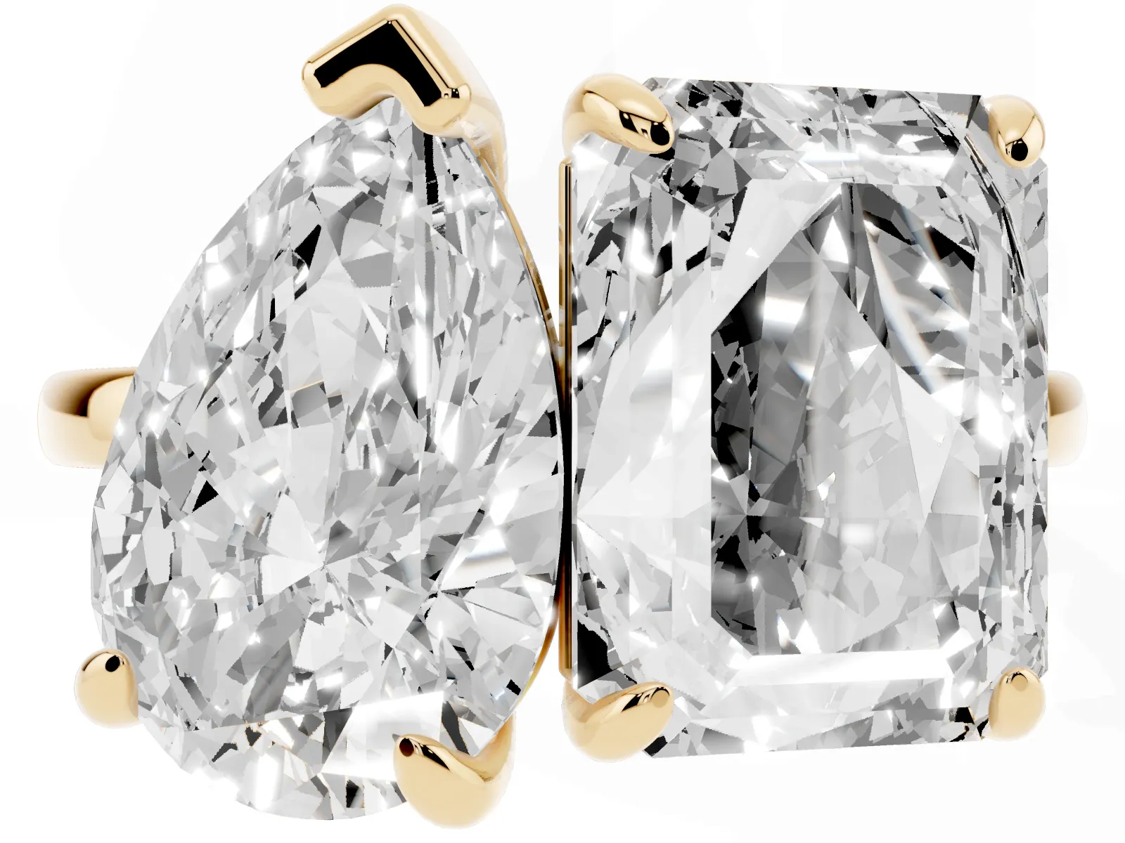 Pear and Radiant Toi Moi Ring with Prong Setting and Plain Band Yellow gold