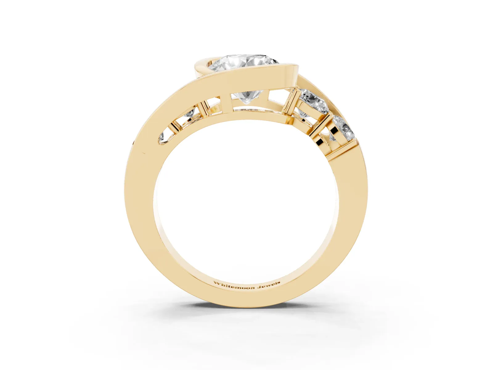 Bezel Set Round Cut Diamond Bypass Ring with Round Accents Yellow gold