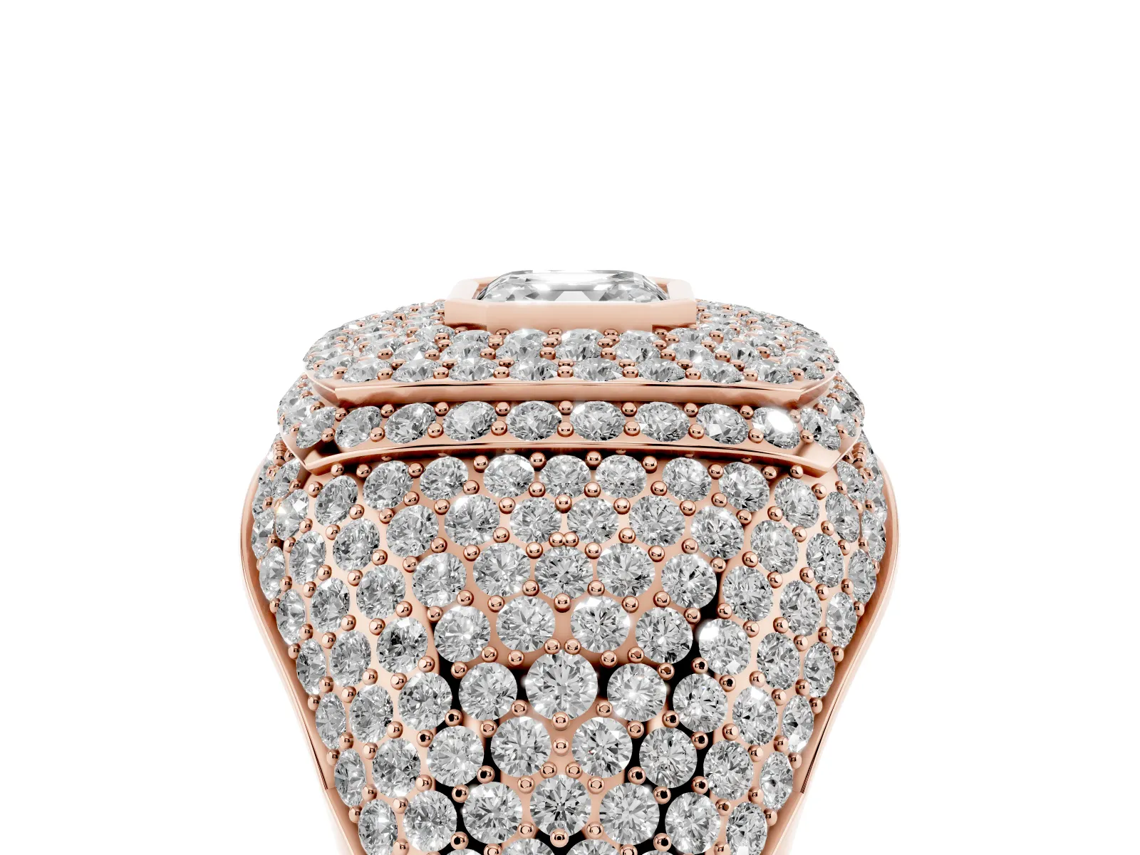 Asscher Cut Diamond Bezel Set Pavé Dome Mens Ring Rose gold