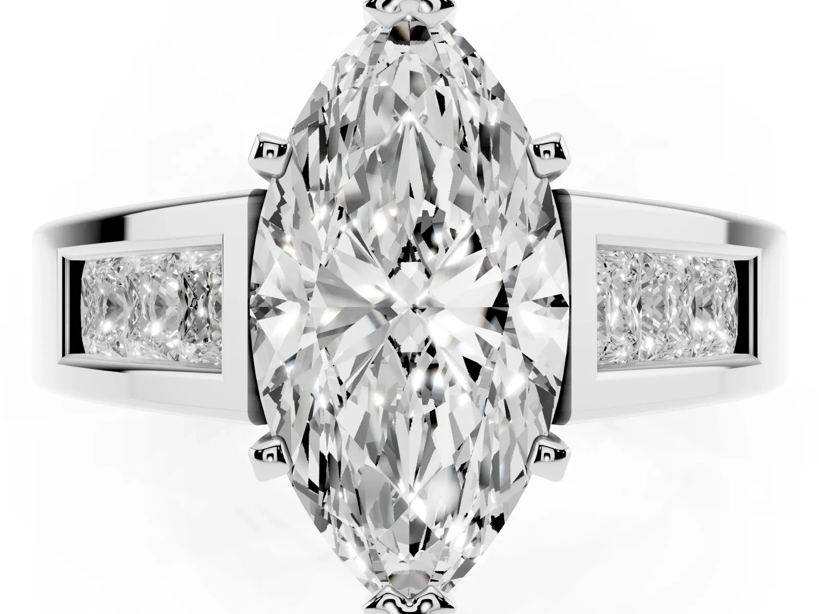 Marquise Cut Cut Channel Set Solitaire Ring with Four-Prong Setting Platinum