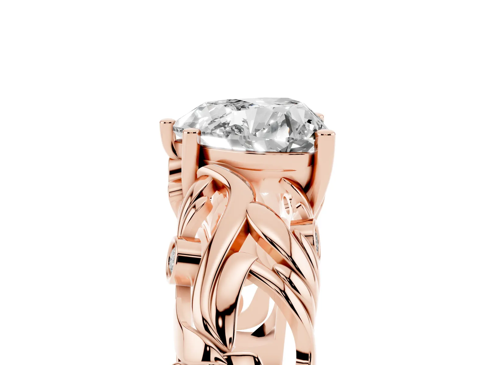 Heart Cut Solitaire Diamond Leaf-Inspired Vine Band Ring with Prong Setting Rose gold