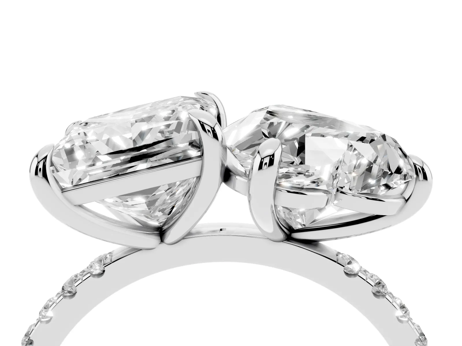 Heart and Princess Toi Moi Ring with Prong Setting and Pave Band Platinum